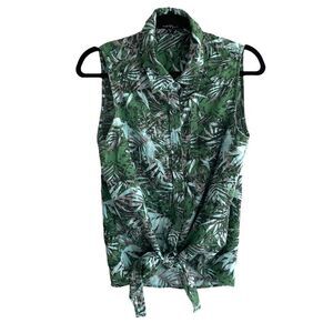 VELVET HEART Sleeveless Tie Front Blouse Tropical Print Green M